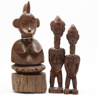 Appraisal: Three West African Figural Wood Carvings to include a Senufo