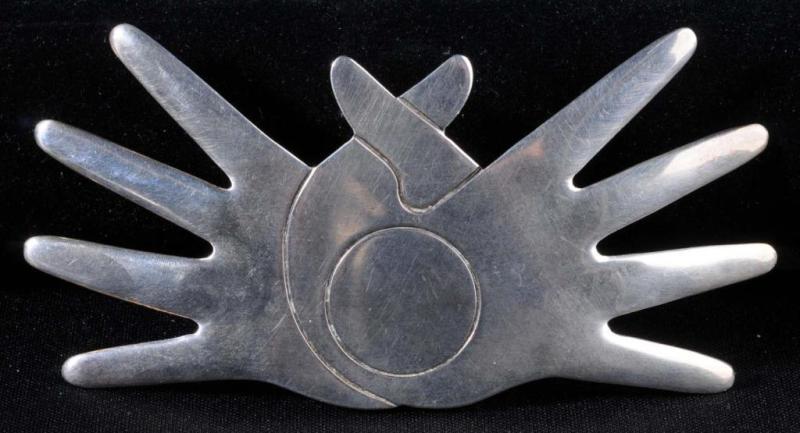 Appraisal: Cross Hands Sterling Belt Buckle Description Signed Williams Spratling Marked