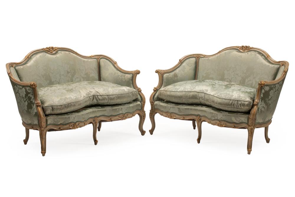 Appraisal: Pair of Louis XV-Style Painted and Parcel Gilt Settees serpentine