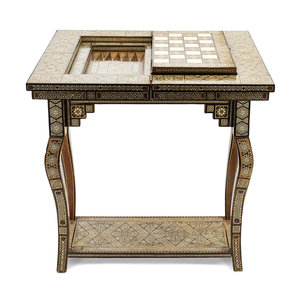 Appraisal: A Moroccan Bone-Inlaid Fruitwood Games Table Height x length x