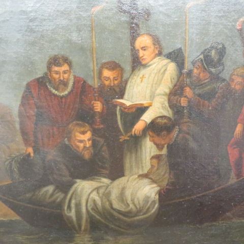 Appraisal: Hans Best oil burial at sea on canvas th century