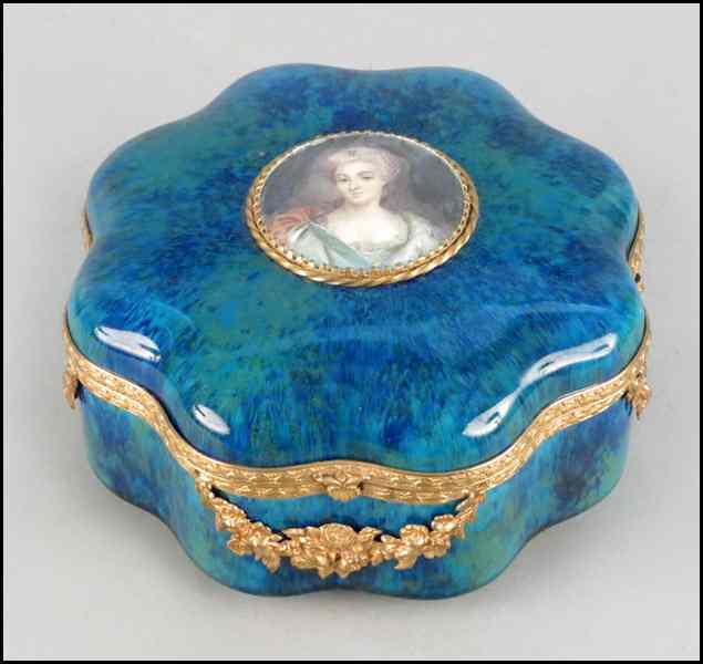 Appraisal: FRENCH MP SEVRES PORCELAIN BOX Bearing a blue flambe glaze