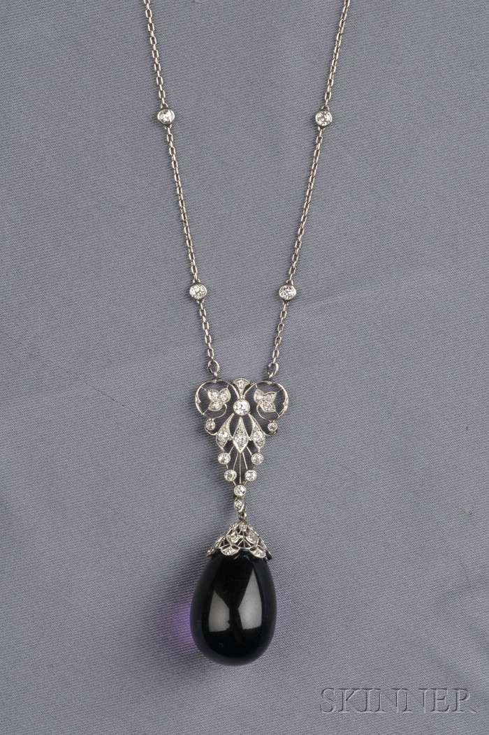 Appraisal: Art Deco Platinum Amethyst and Diamond Pendant composed of delicate