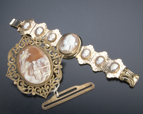 Appraisal: th C cameo panel bracelet and a belt buckle with