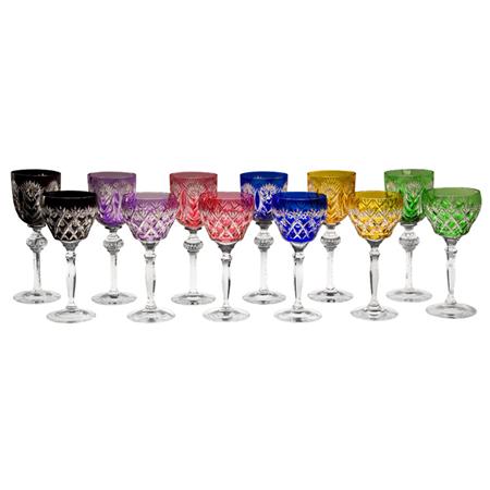 Appraisal: Assembled Group of Bohemian Style Colored Cut to Clear Wine