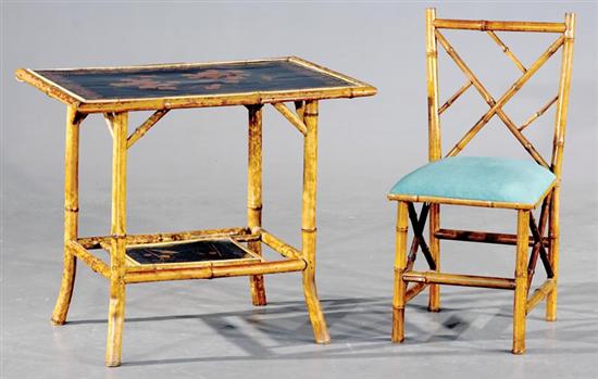 Appraisal: Aesthetic Movement bamboo side table and chair table with bamboo