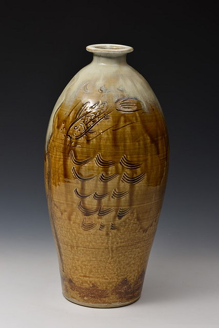 Appraisal: Jim Malone British b Vase incised fish decoration with running