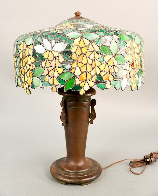 Appraisal: Handel table lamp having leaded stained glass shade with yellow