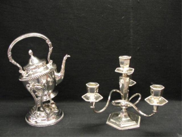 Appraisal: Silverplate Kettle on a Stand along with a Candelabra From