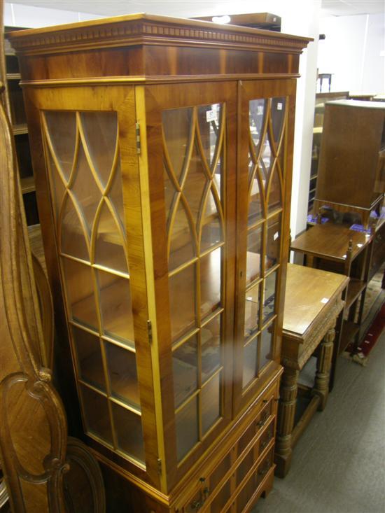 Appraisal: Yew-wood display cabinet