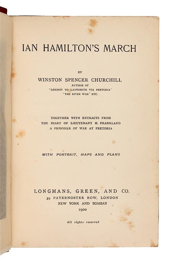 Appraisal: CHURCHILL Winston Spencer Ian Hamilton s March London New York