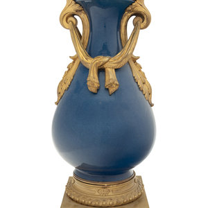 Appraisal: A French Gilt Bronze Mounted Cobalt Porcelain Baluster Vase Late