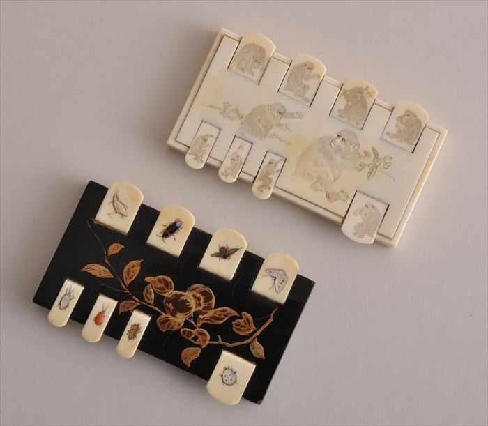 Appraisal: TWO JAPANESE SCORE COUNTERS The one ivory with eight hinged