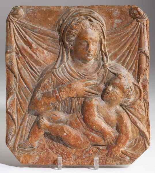 Appraisal: Italian Terra Cotta Wall Plaque of Madonna Childlikely th century