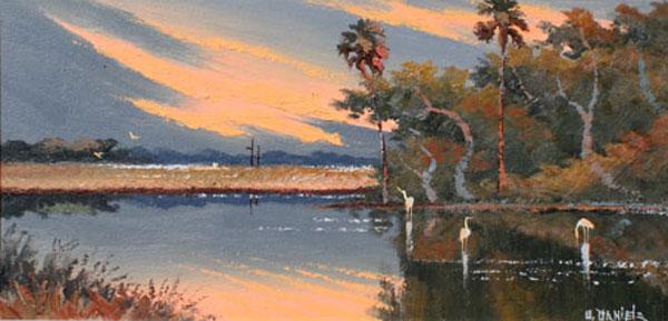 Appraisal: DANIELS Willie American th Century Florida Highwaymen Sunset backwater scene