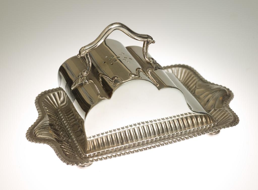 Appraisal: VICTORIAN SILVER-PLATED CHEESE DISH WALKER HALL of wedge form the