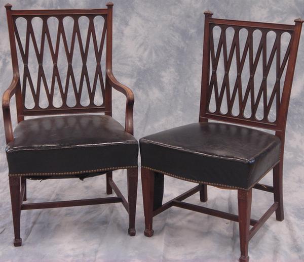 Appraisal: mahogany Hepplewhite style DR chairs with latticework backs with arms