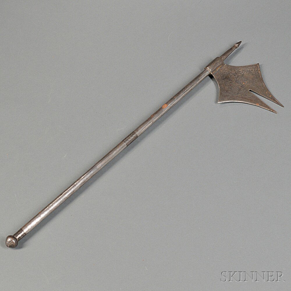 Appraisal: Persian Axe c th century iron handle with onion-shaped pommel