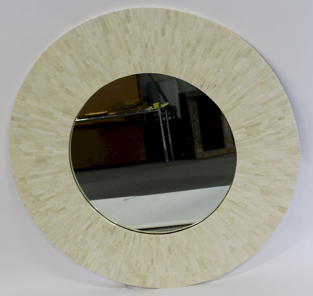 Appraisal: Round Tessalated Bone Mirror A nice size and very decorative