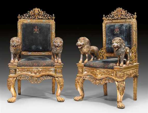 Appraisal: PAIR OF IMPORTANT FAUTEUILS D'APPARAT Napoleon III probably Rajasthan India