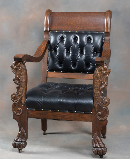 Appraisal: Unique antique quarter sawn oak claw foot Arm Chair with