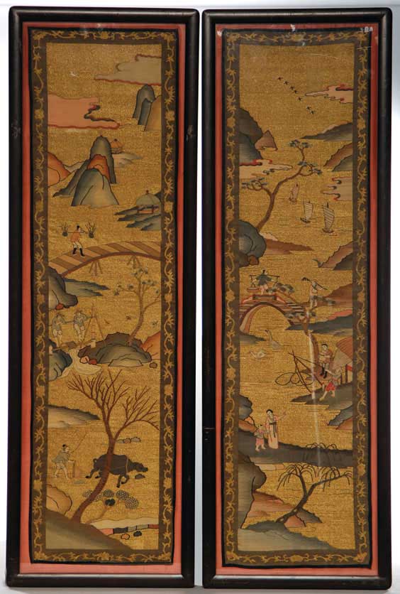 Appraisal: PAIR ANTIQUE CHINESE KESI Pair of antique Chinese silk kesi