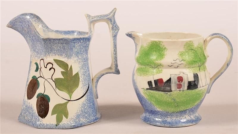 Appraisal: Two Blue Spatter China Cream Pitchers Two Blue Spatter China