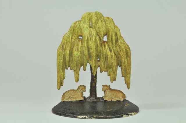 Appraisal: WILLOW TREE WITH SHEEP DOORSTOP Cast iron beautiful willow tree