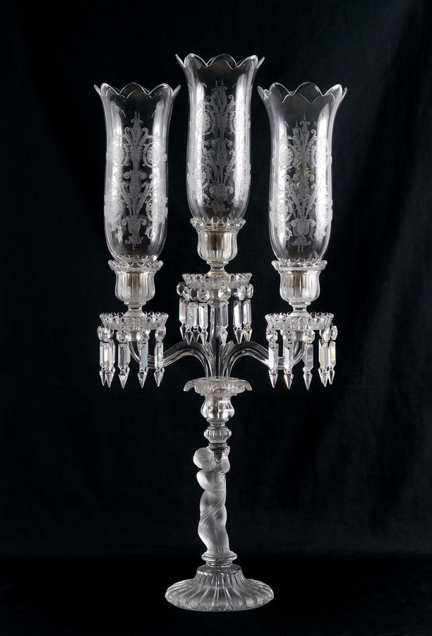 Appraisal: BACCARAT THREE LIGHT FROSTED PUTTI CANDELABRUM A Baccarat convertible three