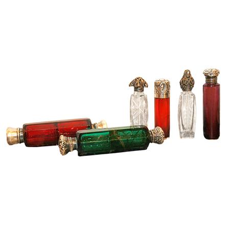 Appraisal: Set of Six Silver Mounted Scent Bottles Estimate nbsp nbsp