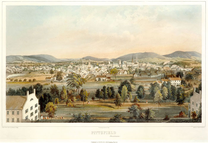 Appraisal: PITTSFIELD MASSACHUSETTS Handcolored lithograph by J Jacottet Aubrun drawn from