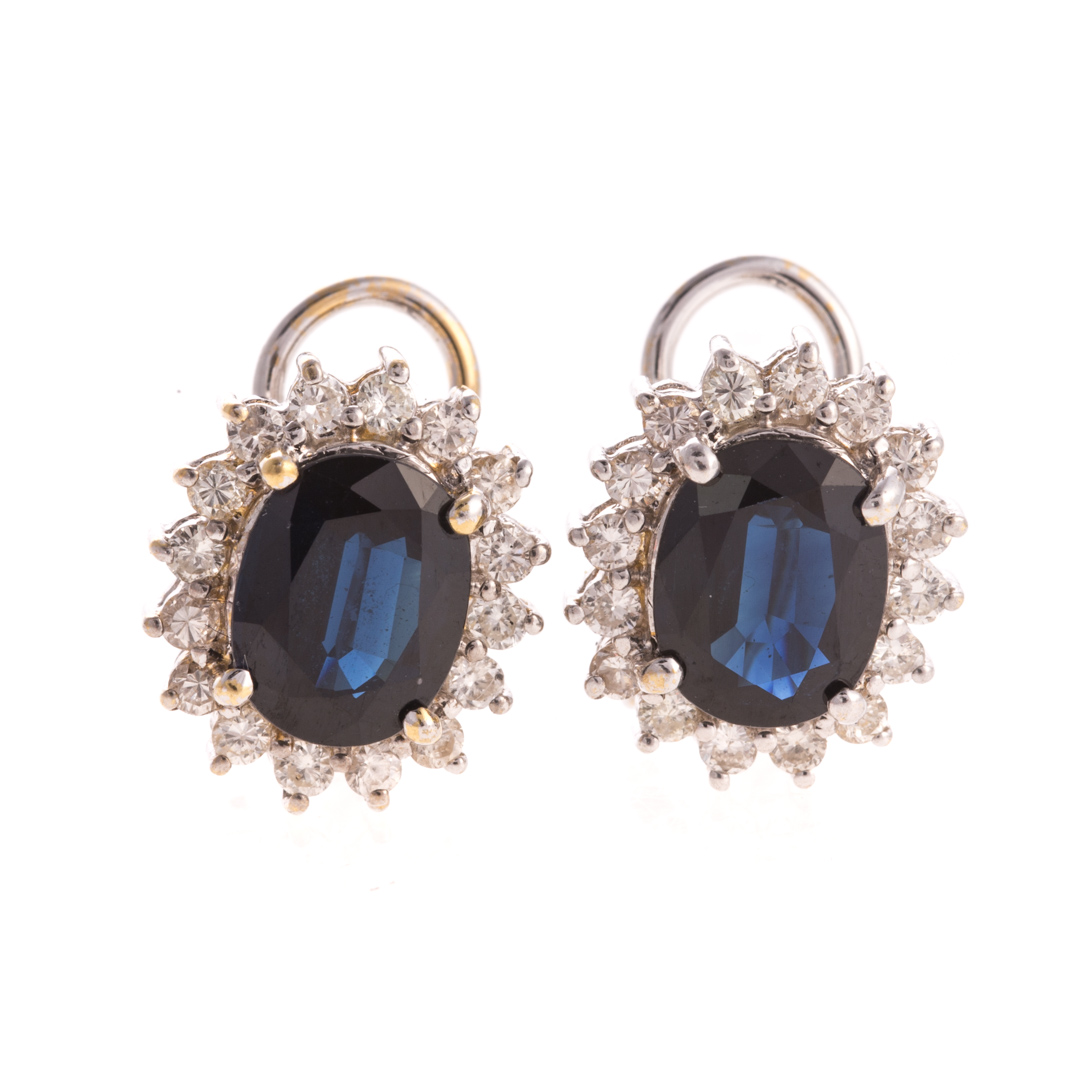 Appraisal: A Pair of Lady's K Sapphire Diamond Earrings K white