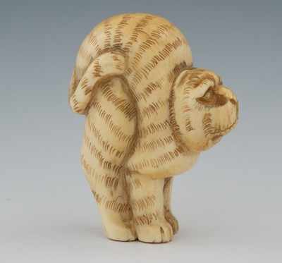 Appraisal: A Carved Ivory Cat Netsuke Signed on the back of