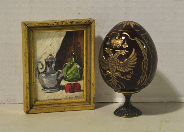 Appraisal: Glass Faberge Style Egg on StandMarked St Petersburg H Along