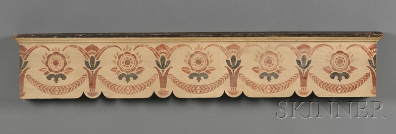 Appraisal: Stencil-decorated Wooden Valance America early th century decorated with a