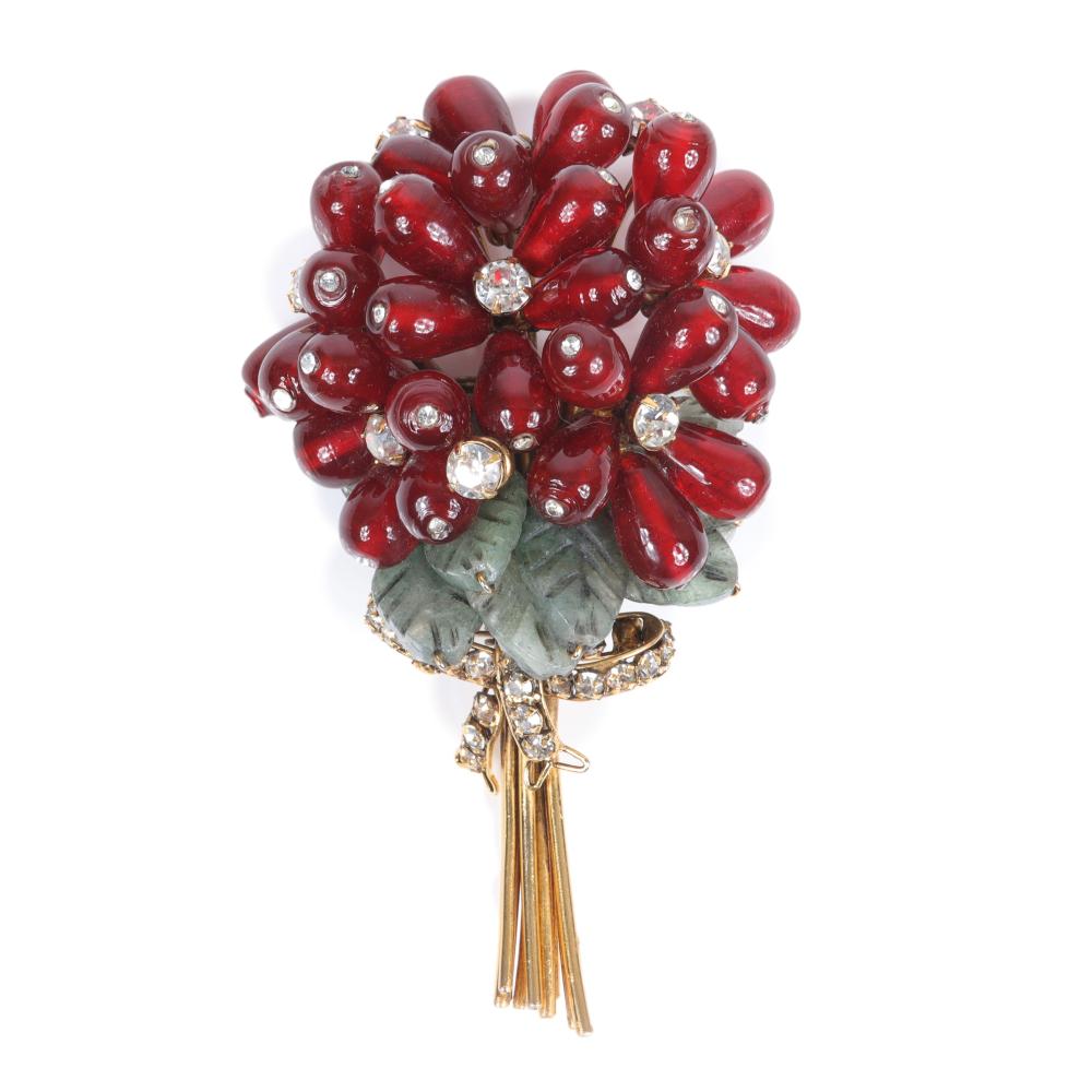 Appraisal: Iradj Moini Huge Holiday Bouquet jeweled brooch with ruby glass