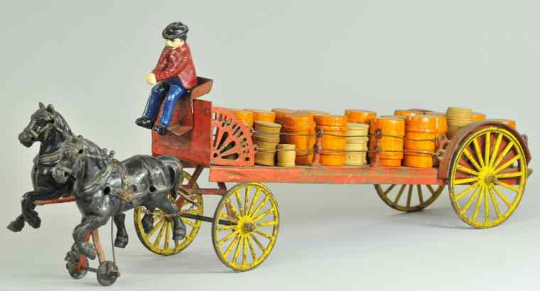 Appraisal: WILKINS DRAY WAGON Cast iron open stake body painted in