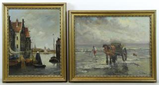 Appraisal: Two Late th C European Oils on Canvas Harbor Scene