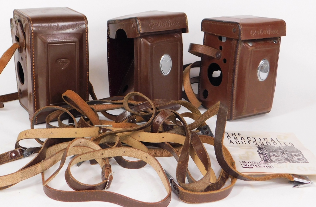 Appraisal: GROUP OF ROLLEIFLEX LEATHER CASES AND STRAPS Group of Rolleiflex