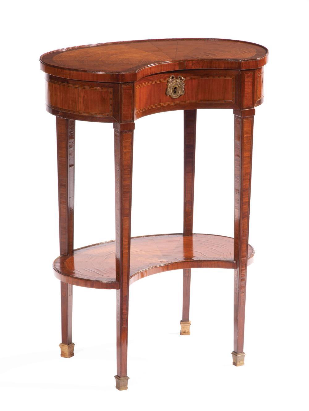 Appraisal: Antique French Satinwood-Inlaid Kingwood Side Table kidney shaped galleried top