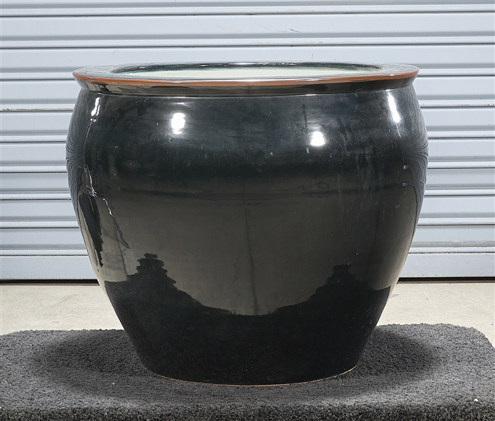 Appraisal: Chinese black glazed porcelain fish bowl x approx