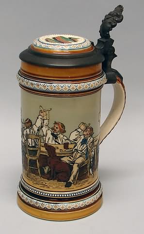 Appraisal: Liter No Gegen Nachbildung drinkers at long table pewter-mounted inlaid