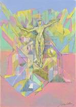 Appraisal: Jacques Villon French - Crucifixion Abstract lithograph on Japon paper