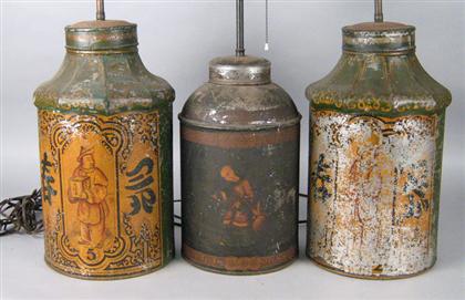 Appraisal: Group of three tole canisters th century Two of similar