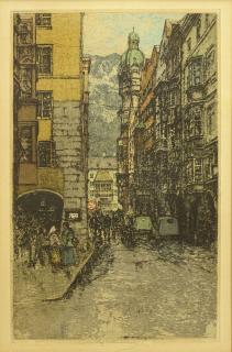 Appraisal: Luigi Kasimir Austrian - Color Etching Austrian Street Signed in