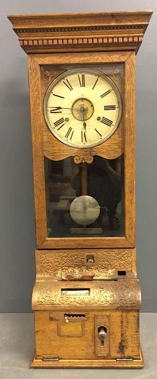 Appraisal: Oak Cased Time Clock Oak cased time clock by International