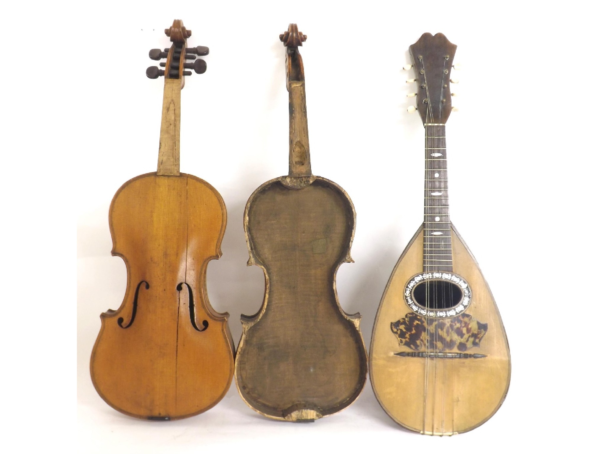 Appraisal: Two interesting old English violins in need of restoration one