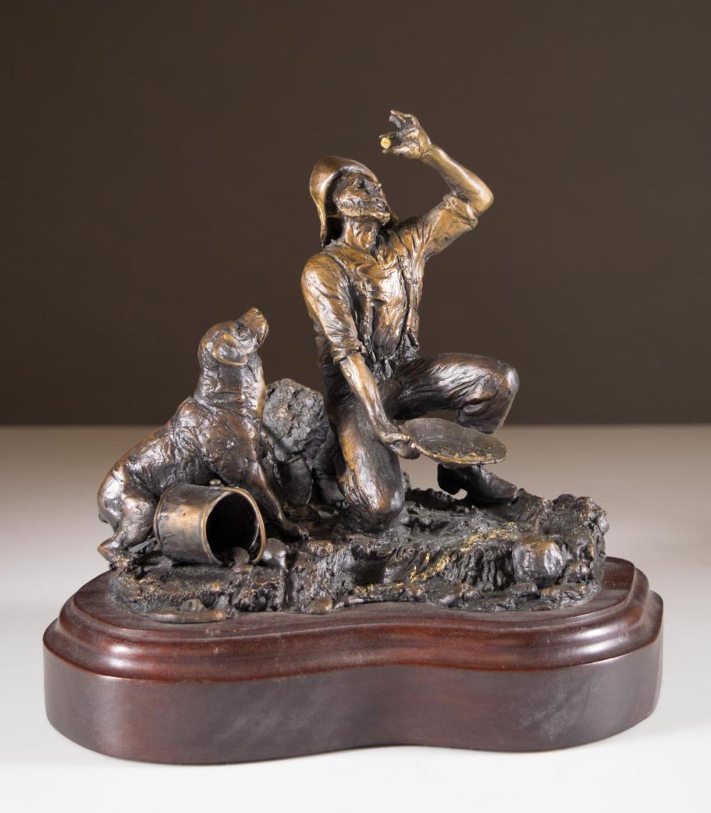 Appraisal: LORENZO GHIGLIERI Oregon born bronze sculpture gold miner finding a