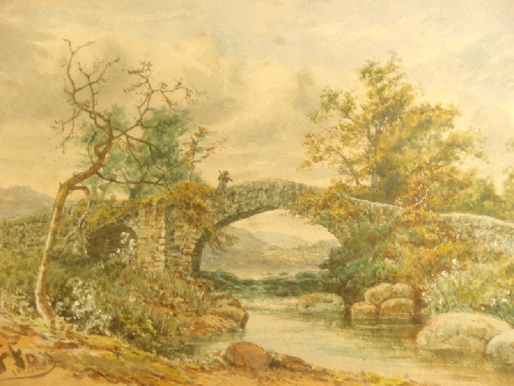 Appraisal: F Fox - River Landscape with a figure on a