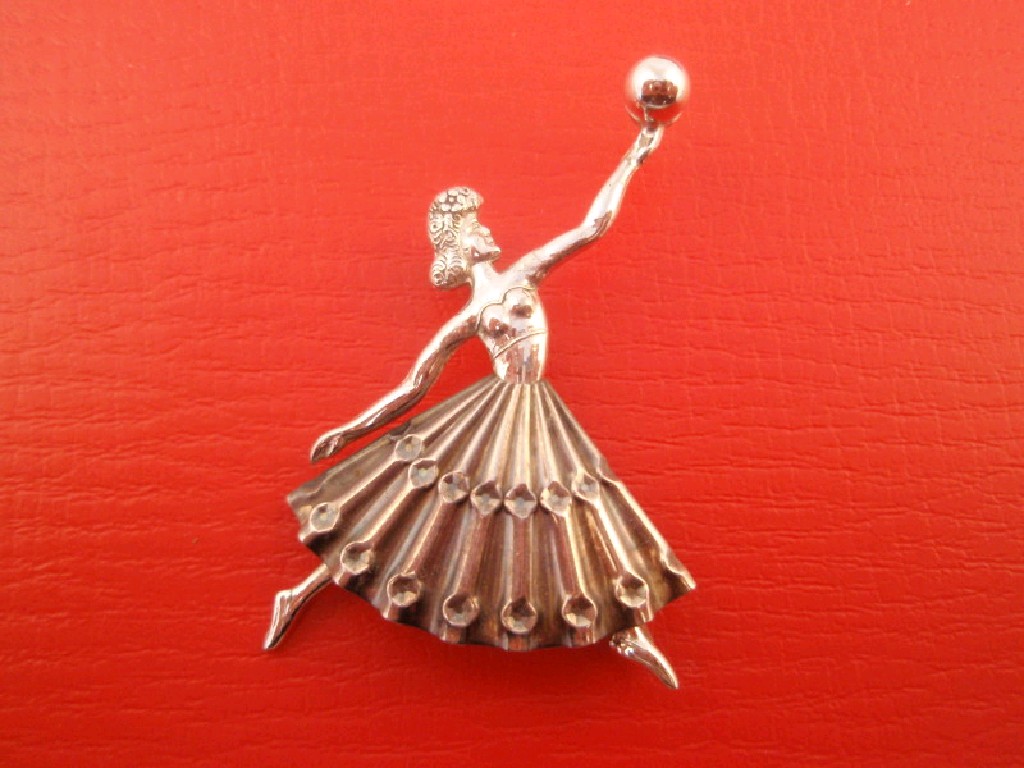 Appraisal: A white metal brooch 's Art Deco styling of a